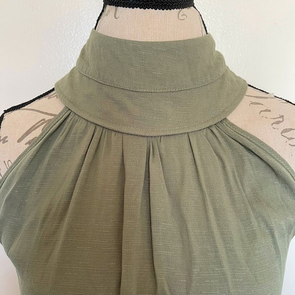 Womens Green Trapeze Dress High Mock Neckline Sleeveless Pleated Mini Sz  Small - Picture 7 of 12